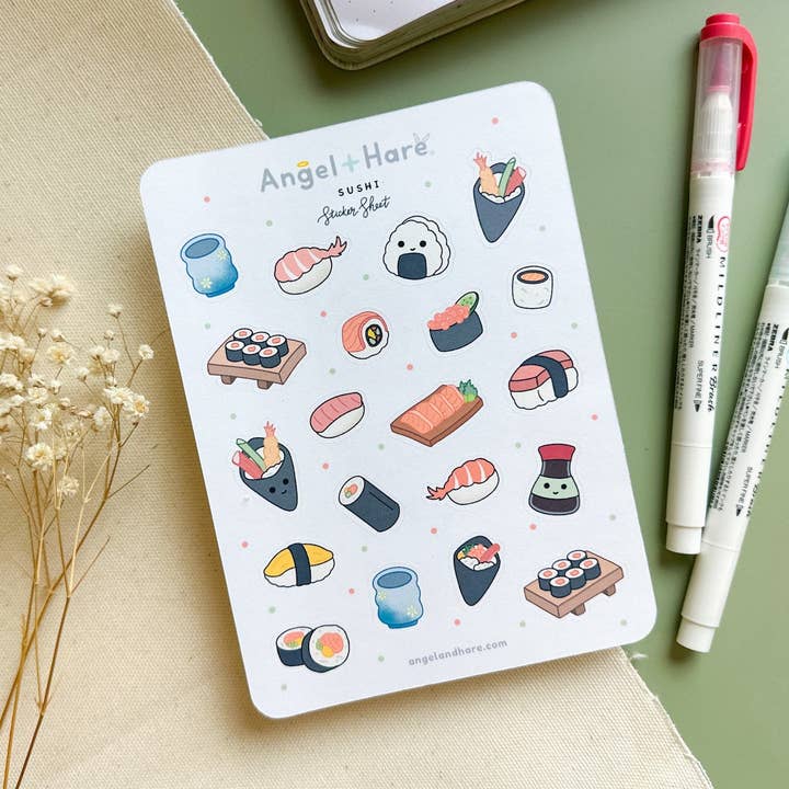 Sushi Sticker Sheet for wholesale by Angel + Hare