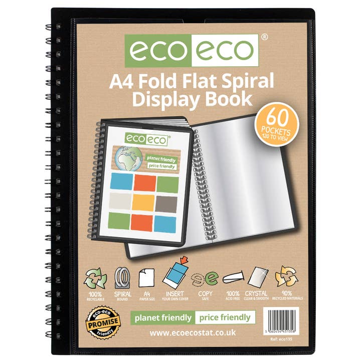 A4 90% recyceltes 60-Taschen-Falt-Flach-Spiral-Display-Buch für den Großhandel von eco-eco Stationery Ltd