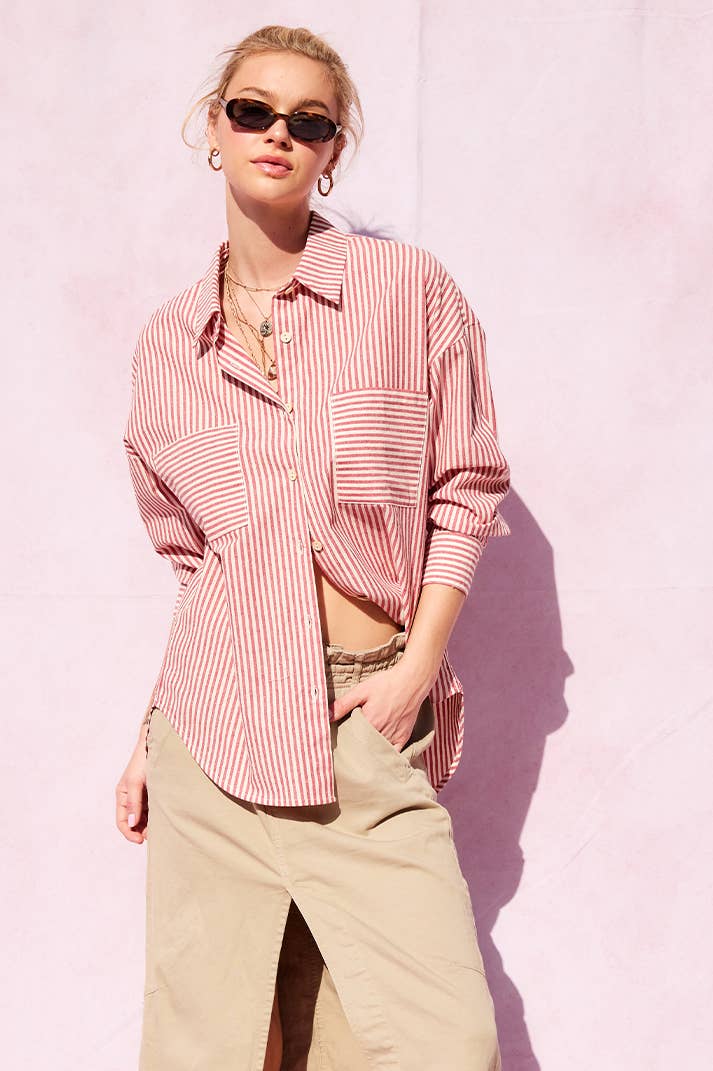 ILLA ILLA - Wholesale Button Down Shirt - Women's - Striped Cotton Shirt Top2