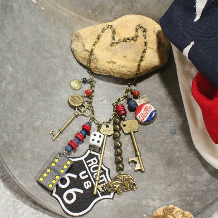 Hit The Road On Route 66 Charming Necklace for wholesale by The Primitive Peddler, Inc.