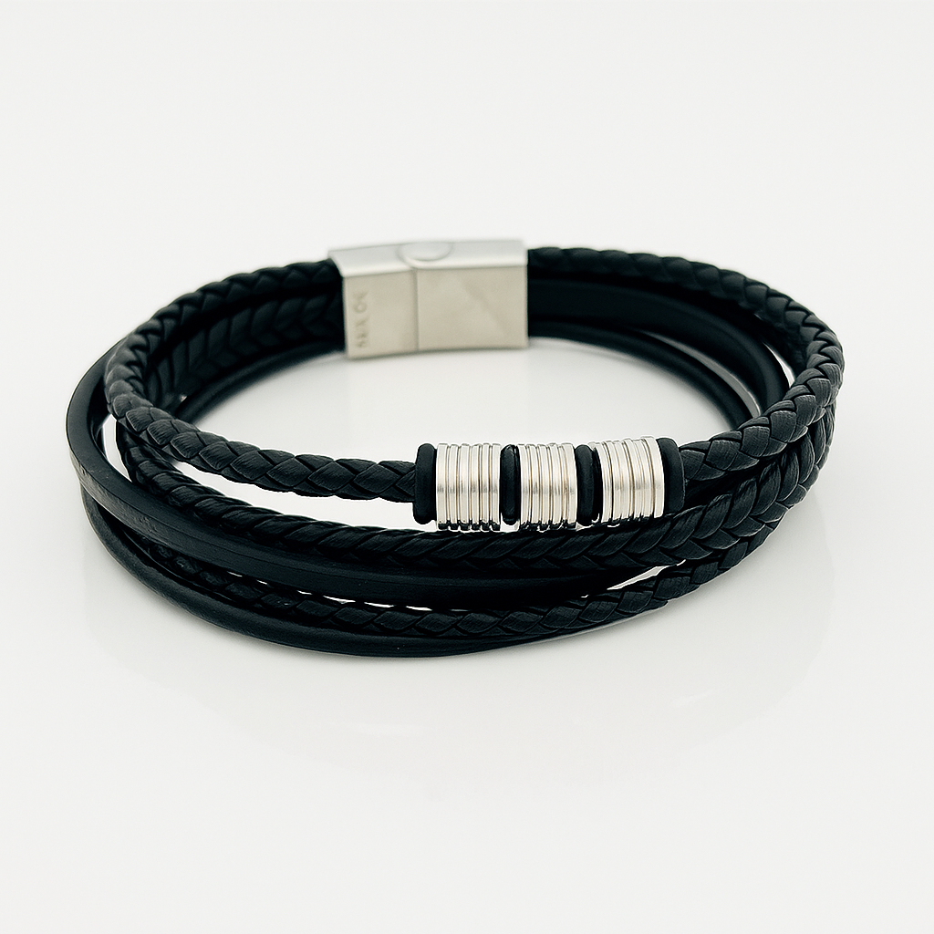 Sedy Jewelry - Wholesale Jewelry - Men's - Men’s Leather Bracelet with Gold or Silver Stainless Steel4