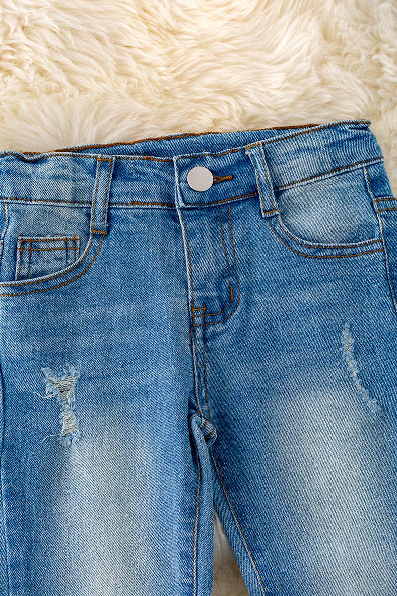 Kids Charm Online - Wholesale Jeans - Kids - GIRLS DENIM PANTS WITH DISTRESSED HEM. PNG40198 AMY1