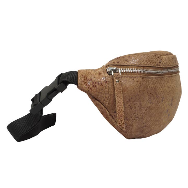 Assots London - Wholesale Belt Bag - Women's - 'NOAH' Tan Snake Leather Bum Belt Bag6