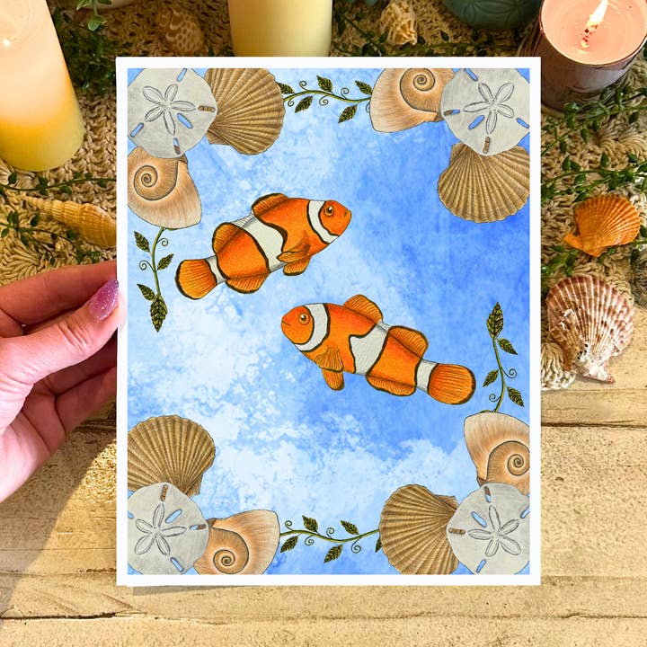 Handmade & Hand-Illustrated Clownfish Art Print for wholesale by Fins and Frags