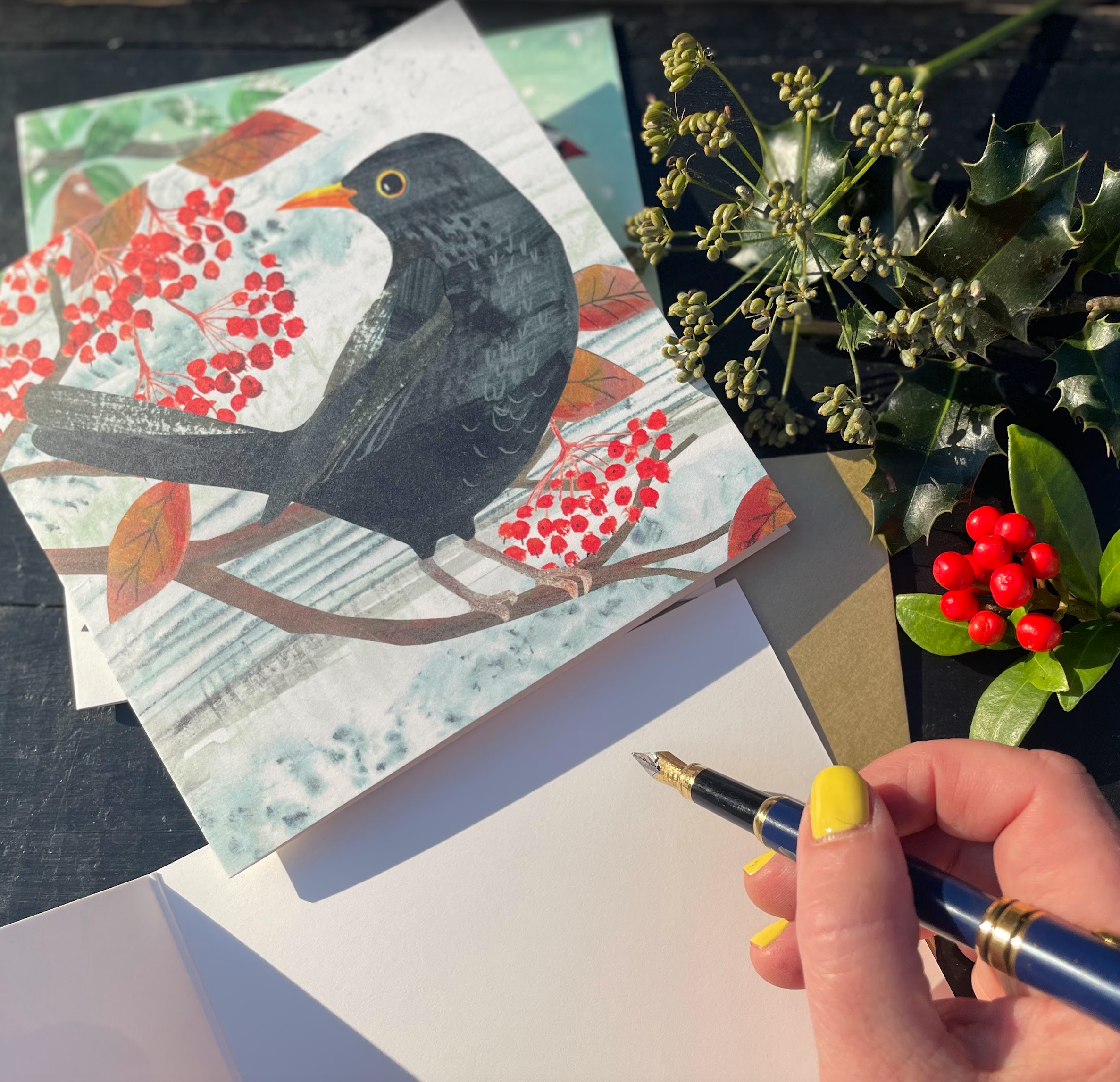 Kate Read Illustration - Wholesale Christmas Card - Blackbird in the Snow Blank Christmas Greetings Card5