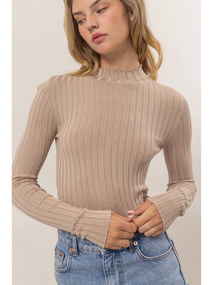 Mock Neck Ribbed Knit Crop Top for wholesale by HYFVE