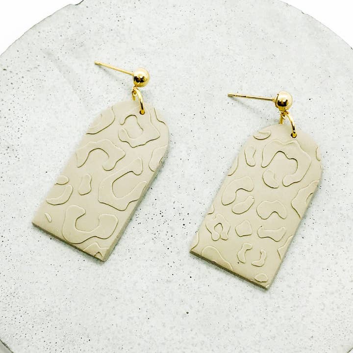 Moon and Jewel – wholesale Dangle earrings – polymer clay earrings, fawn embossed leopard print, nickel0