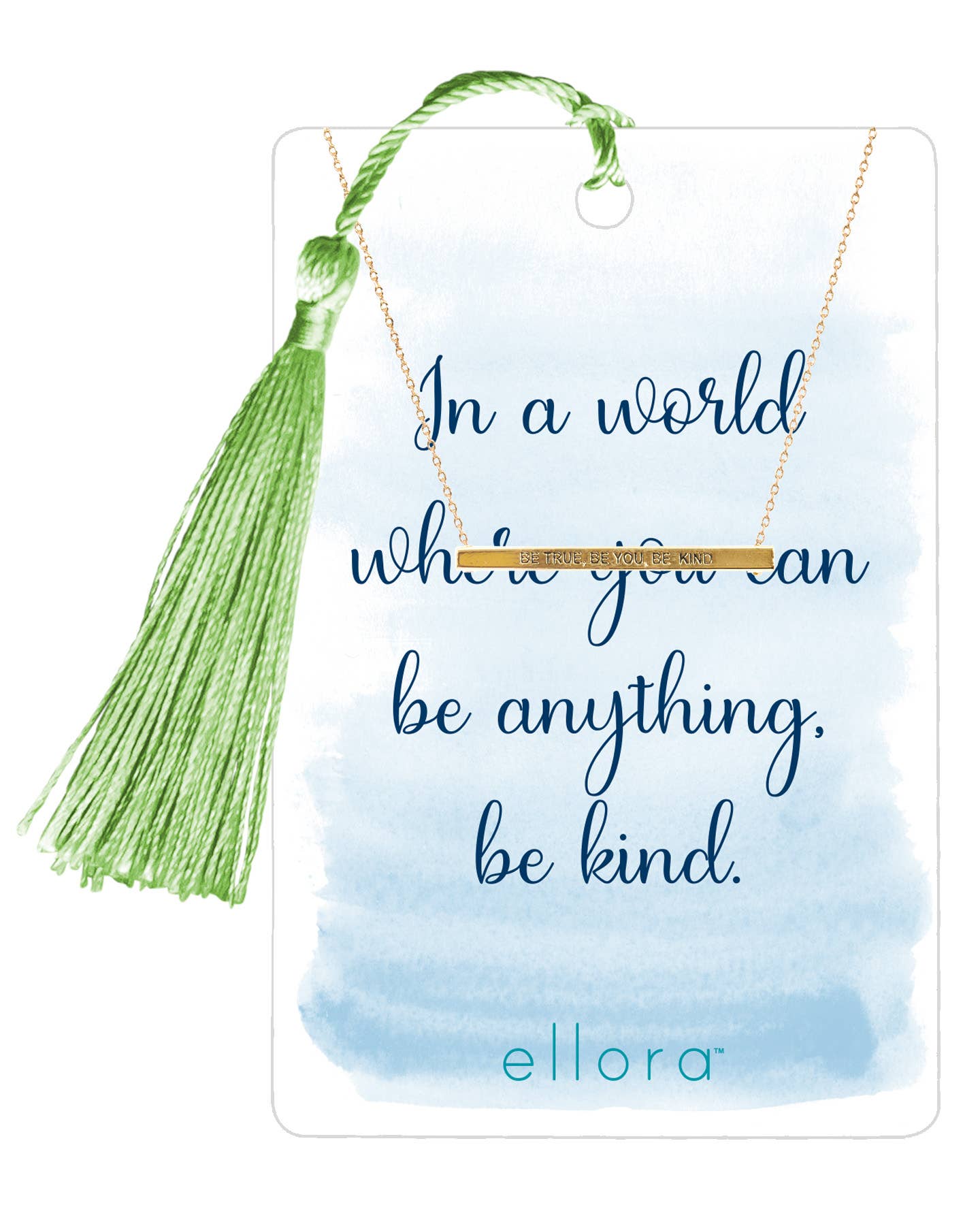 ellora - Wholesale Pendant/Charm Necklace - Be True Bar Necklace - Gold on Watercolor Wishes Card0