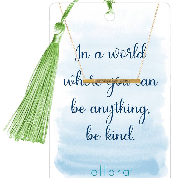 ellora - Wholesale Pendant/Charm Necklace - Be True Bar Necklace - Gold on Watercolor Wishes Card