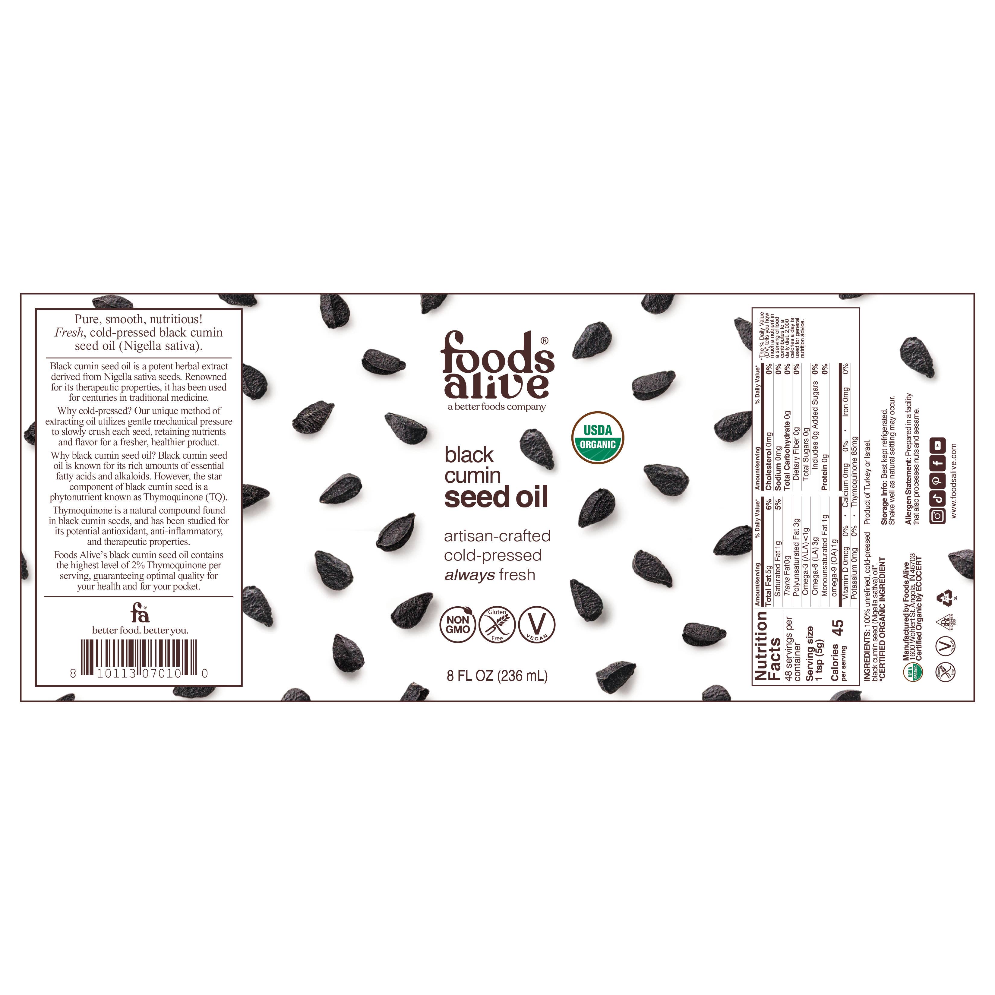 Foods Alive - Wholesale Oral Supplement/Vitamin - Black Cumin Seed Oil - Artisan Cold-Pressed, Organic1