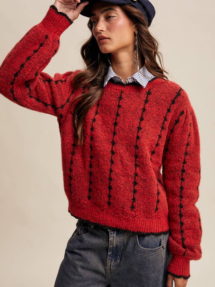 Textured Jacquard Knit Crew Sweater LSW1024 for wholesale by Listicle