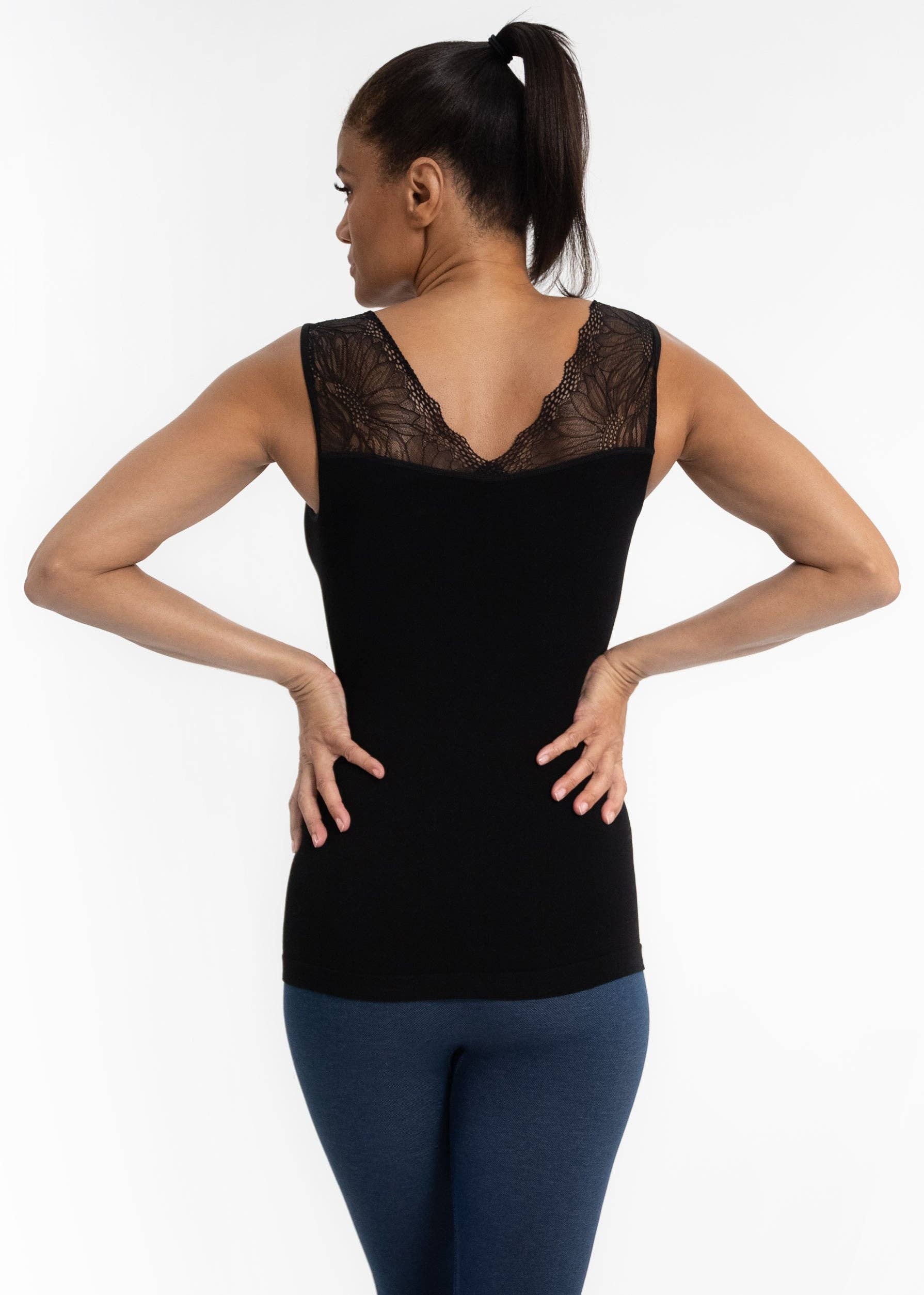 ELIETIAN - Vente Haut en maille – femme - Top réversible avec insert en dentelle22