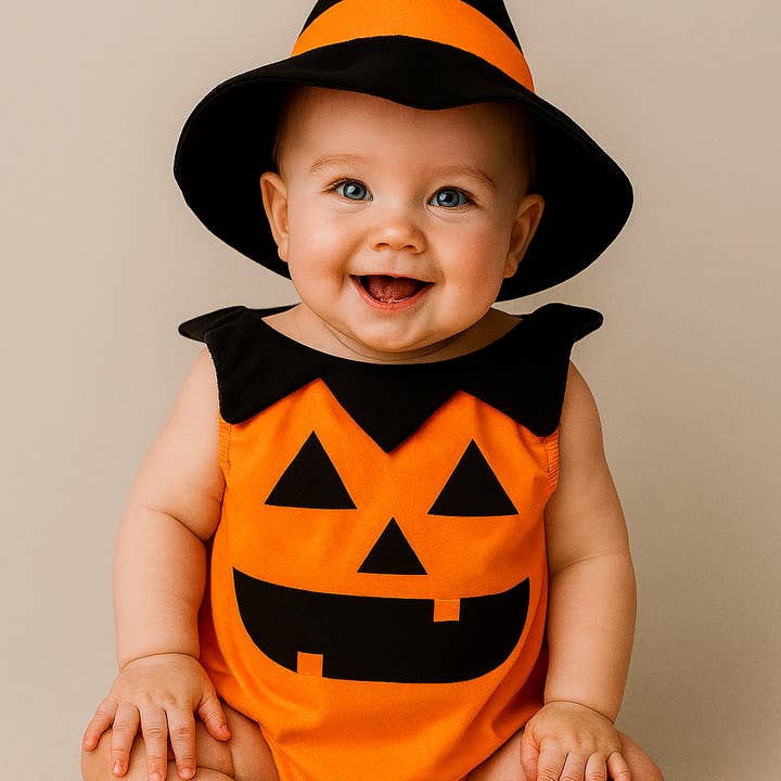 Juego de disfraz de bebé sin mangas con cara de calabaza, 2 piezas para venta al por mayor de Fennco Styles