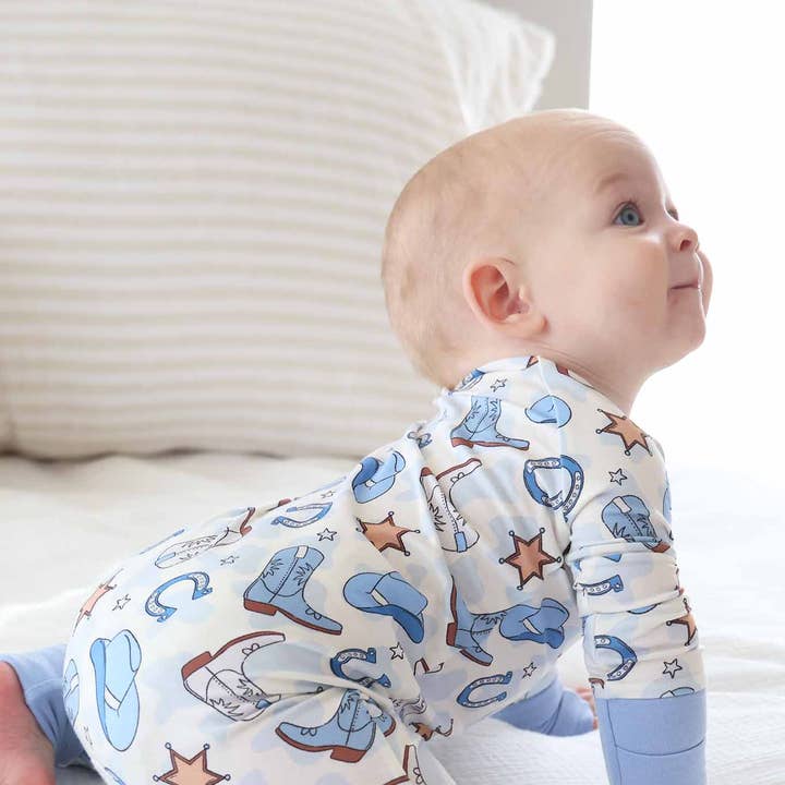 Rodeo Dreams Convertible Zip Romper | Blue for wholesale by Caden Lane