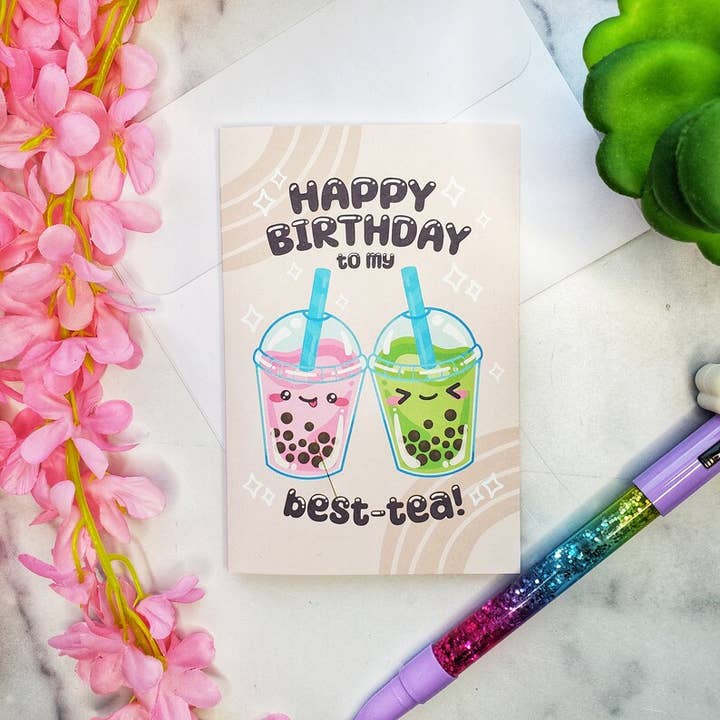 Boba Best-tea Birthday Card, Birthday Card, Bubble tea card for wholesale by Muijistudio