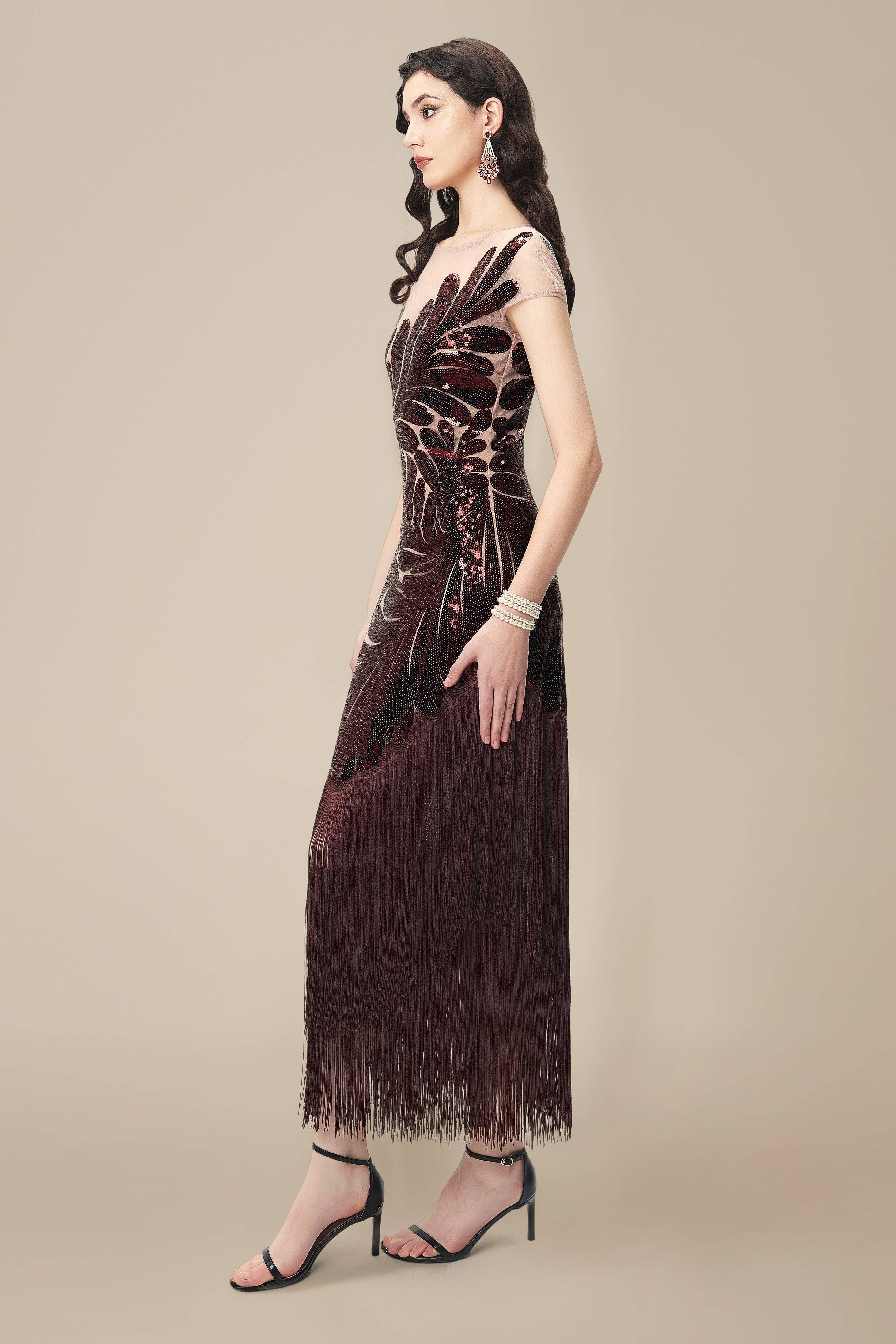 BABEYOND - Wholesale Gown - Women's - Captivating Fern Sequin Fringe Evening Gown7