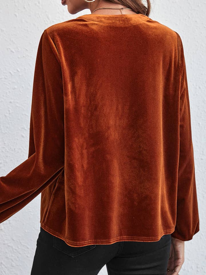 LALA LOO - Wholesale Blouse - Women's - Velvet Lantern Sleeve Beaded Top
