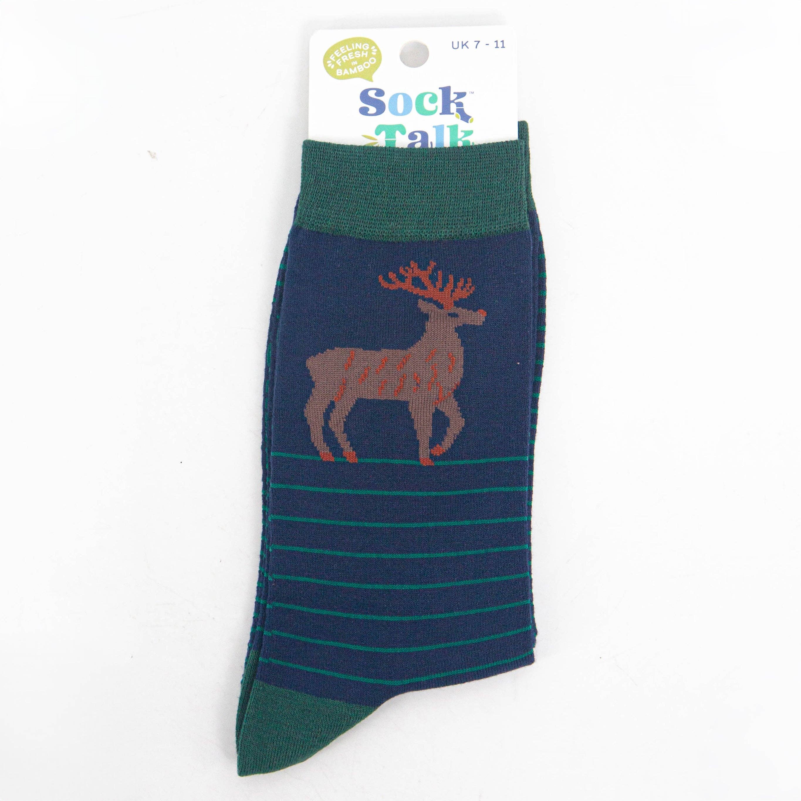 Sock Talk – Engroshandel Strømper - Herre – Bambusstrømper til mænd - Marineblå/Grøn, Stag Stripe4