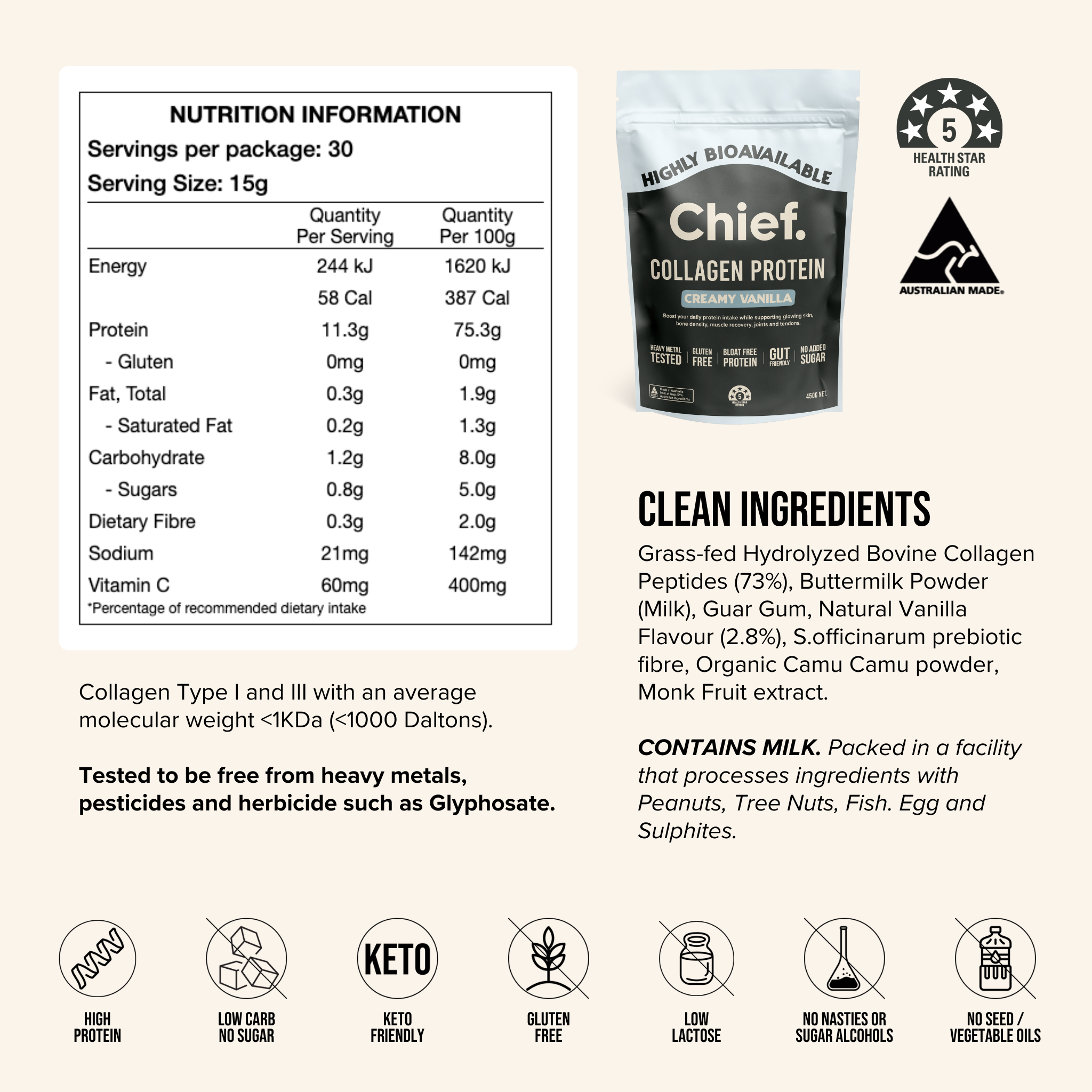 Chief Nutrition - Wholesale Protein/superfood powder - Grass-fed Collagen Protein Powder - Creamy Vanilla3