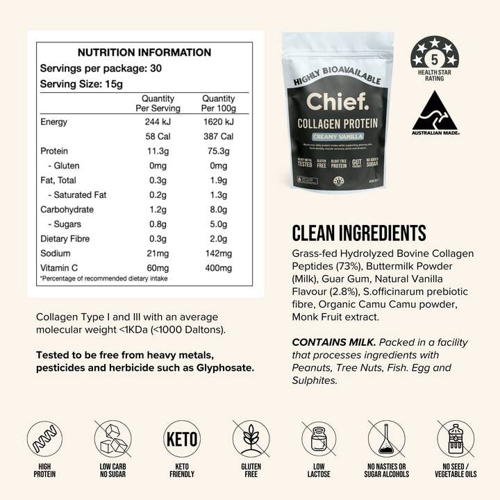 Chief Nutrition - Wholesale Protein/superfood powder - Grass-fed Collagen Protein Powder - Creamy Vanilla3