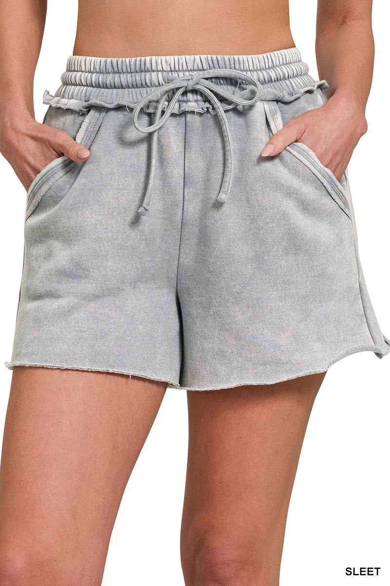 42POPS – Großhandel Shorts – Damen – 42POPS Fleece Shorts mit Acid Wash und einfarbigem Design74