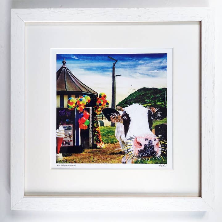 Framed Limited Edition Print - Moo Selfie on Bray Prom for wholesale by Kelly Hood Art & Design Studio