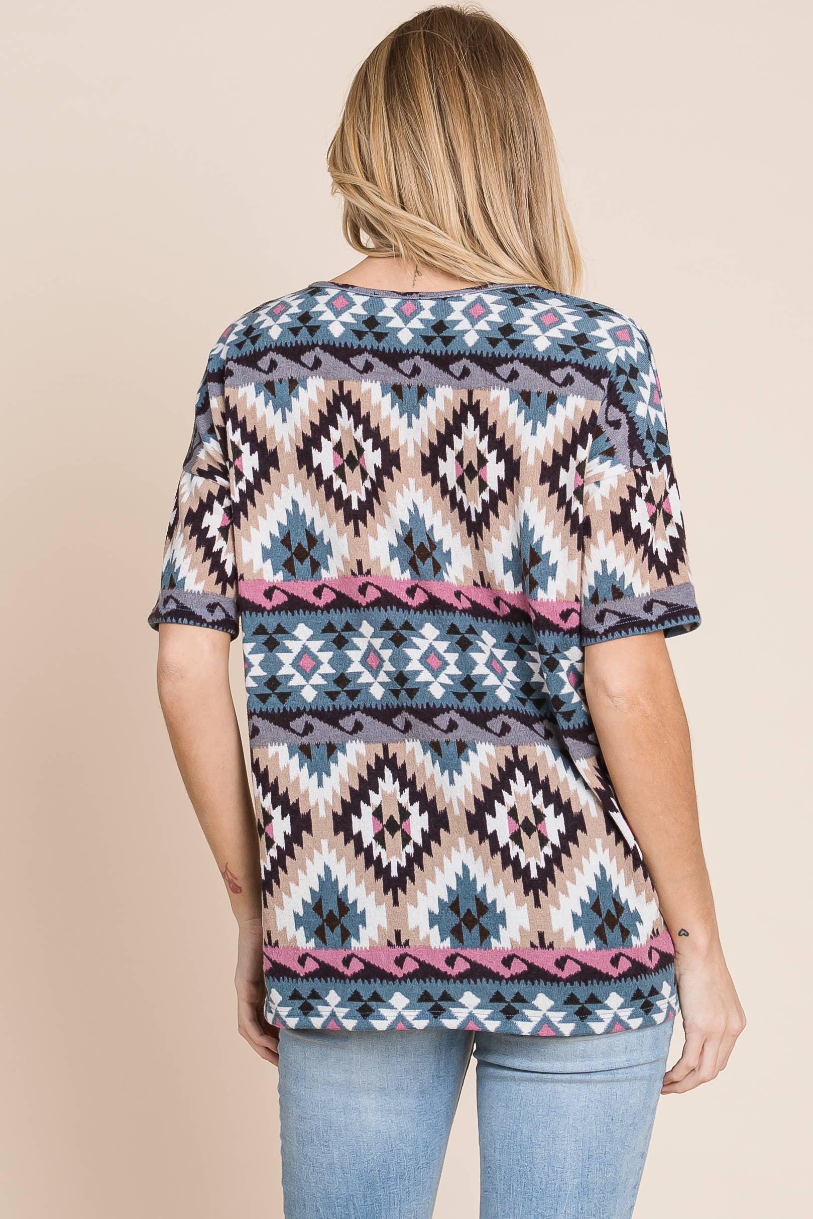BOMBOM - Wholesale Knit Top - Women's - TA1966 Southwest Aztec Print Knit Top3