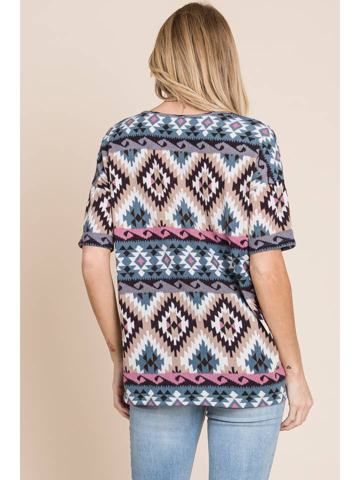 BOMBOM - Wholesale Knit Top - Women's - TA1966 Southwest Aztec Print Knit Top3