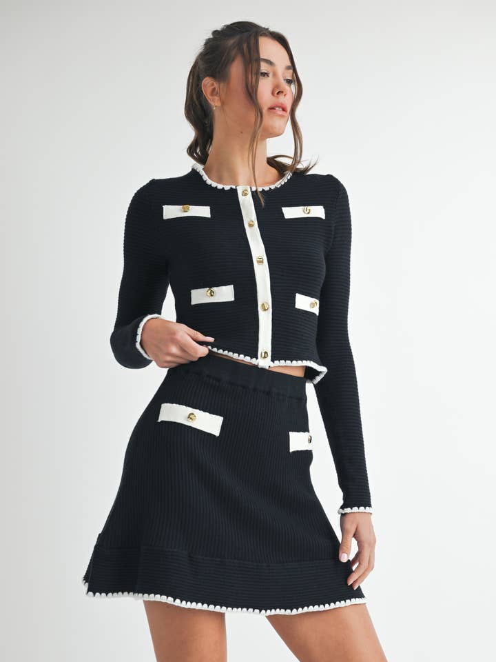 Contrast Ribbed Knit Mini Skirt for wholesale by Endless Blu