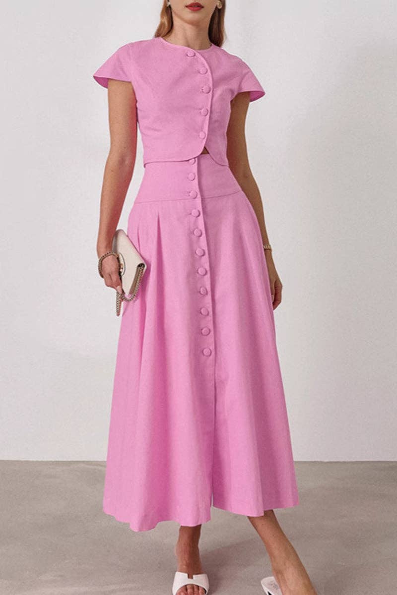 ROSA Conjunto de Saia com Detalhe de Botão Elegante para venda a revendedores na Faire2