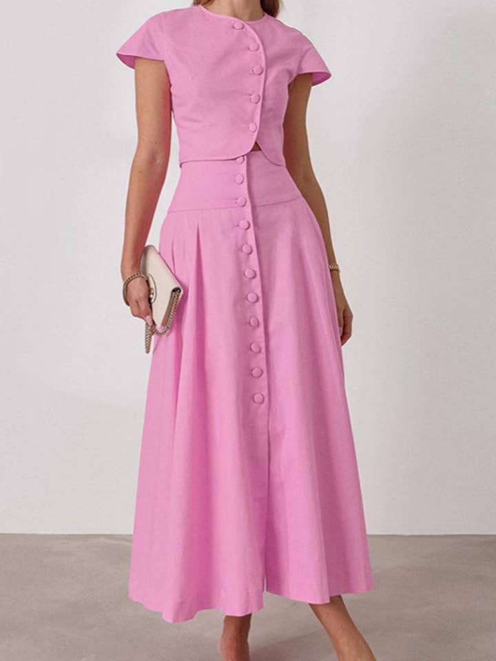 PINK Elegant Button Detail Skirt Set for wholesale on Faire2