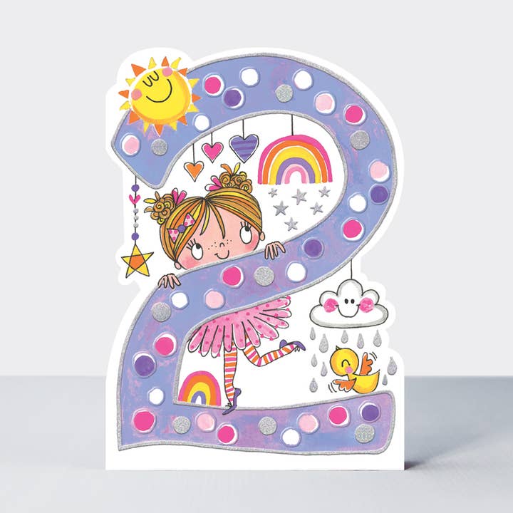 Rachel Ellen Designs – wholesale Birthday card – Star Jumps - Age 2 Girl & Rainbows0
