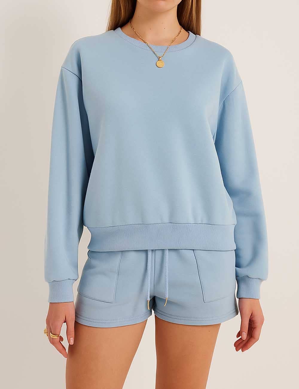 Sweetkama - Wholesale Lounge Set - Women's - Ladies Solid Color Long Sleeves Sweatshirt & Shorts Set20