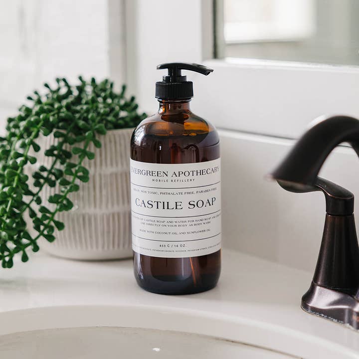 Evergreen Apothecary - Wholesale Hand Soap/Wash - Castile Soap, 16oz, Glass Bottle, Multiple Options