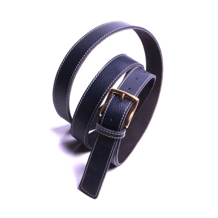 Navy blue leather belt Large size width of 4 cm. for wholesale by SARL FELINEA