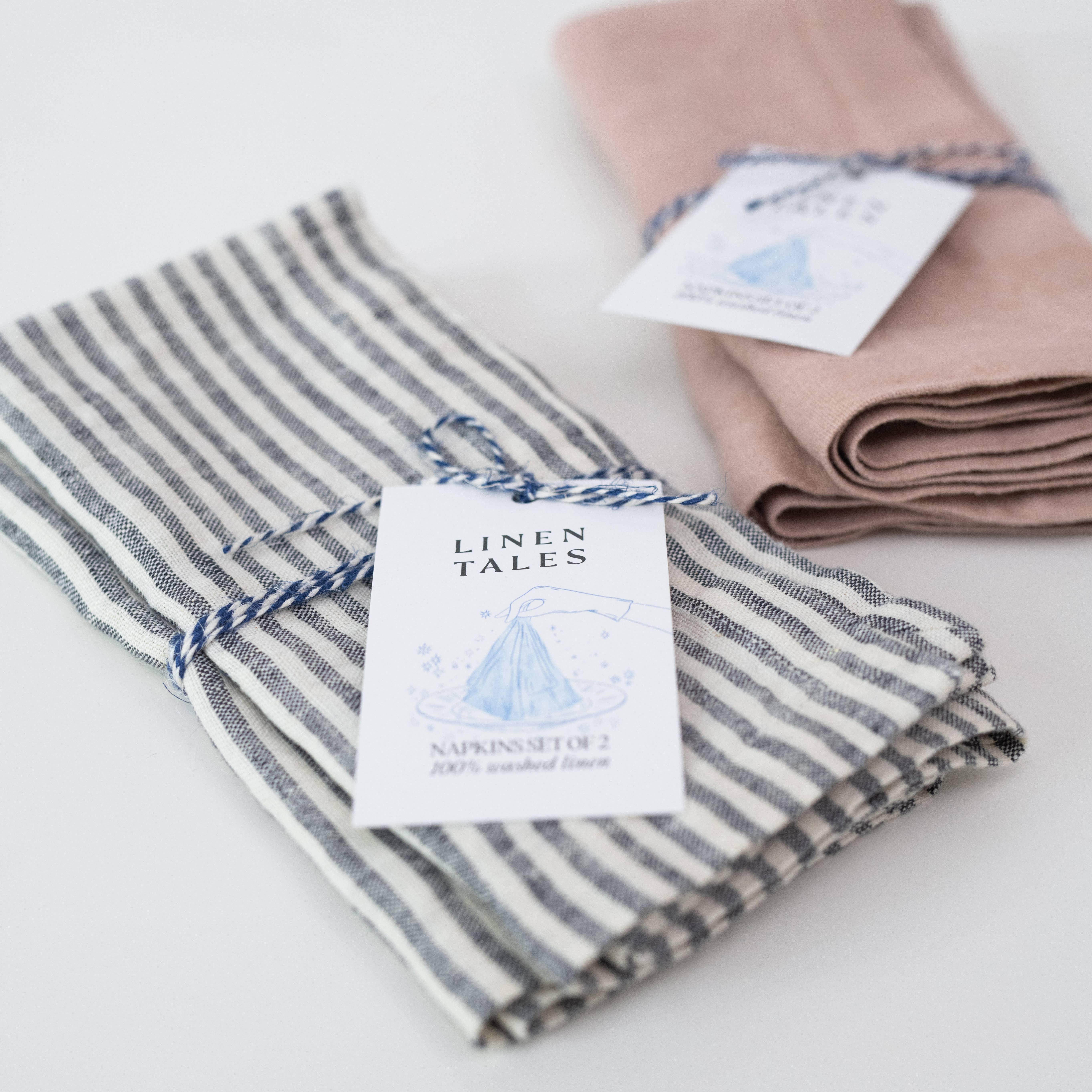 Linen Tales (We cover U.S. import duties) - Wholesale Dinner & Cloth Napkin - Thin Black Stripes Linen Napkins Set of 23