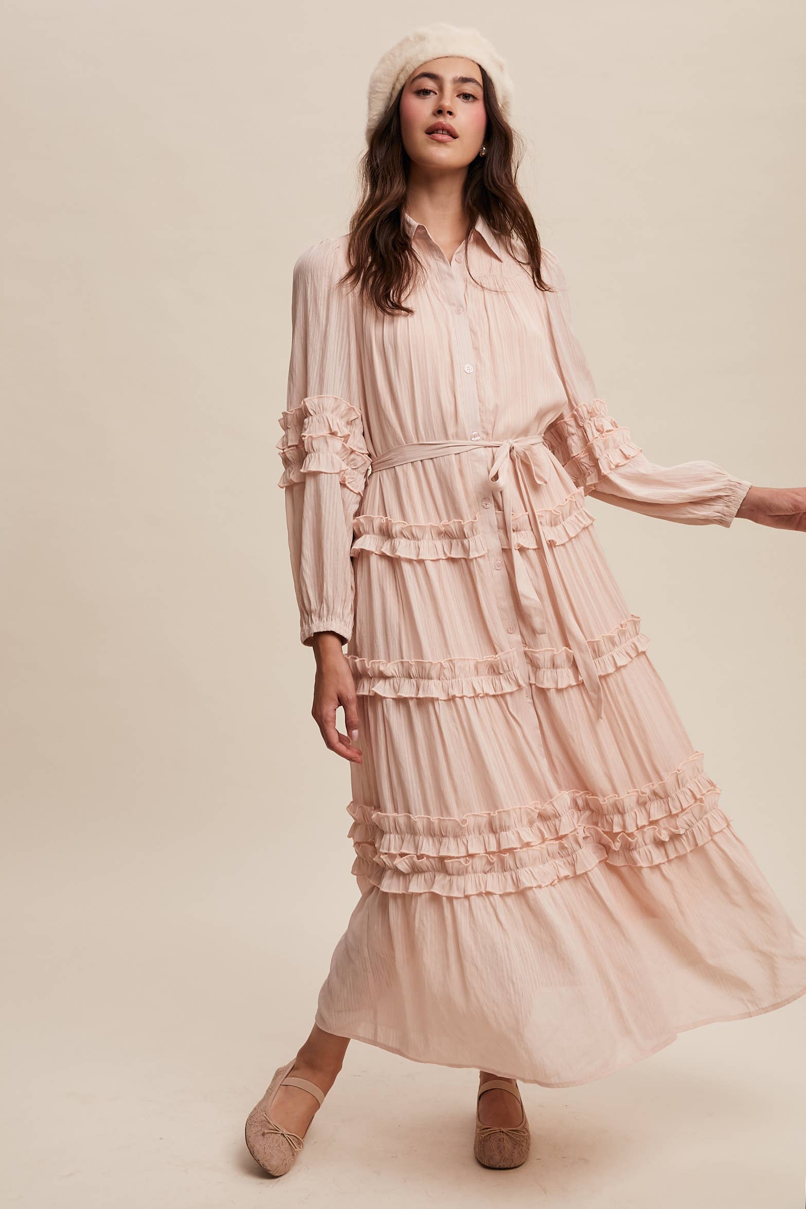 Listicle - Wholesale Dress - Women's - Ruffled Belted Maxi Shirt Dress LD149621
