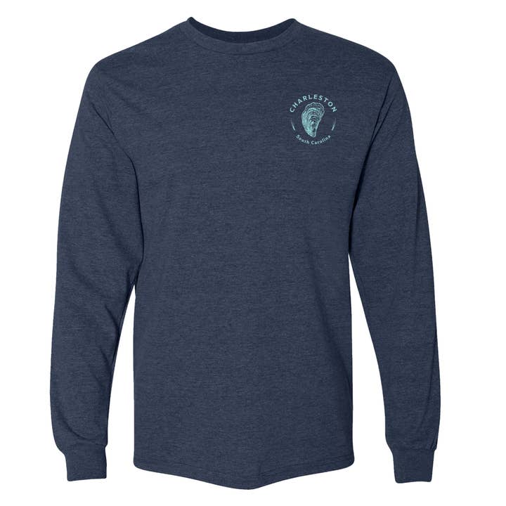 Charleston Apparel - Wholesale Screen Printed T-Shirt - Unisex - Customizable Oyster Etching Long Sleeve - original drawing.5