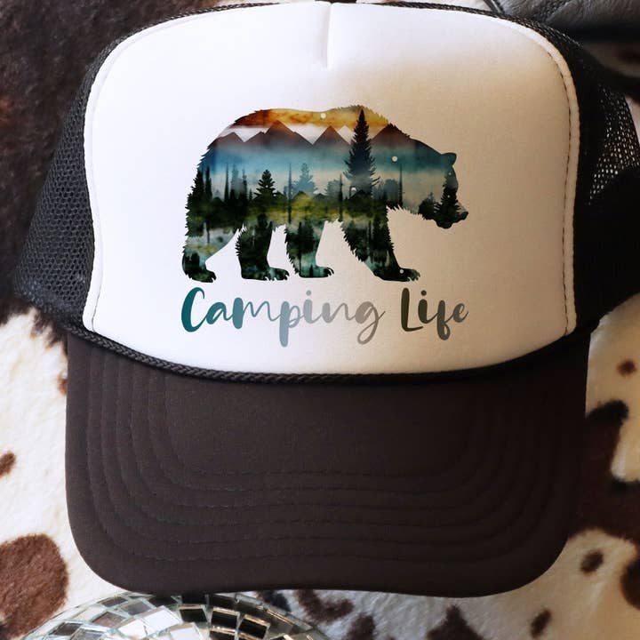Camping Life Bear Mountains Hiking Trucker Hat for wholesale by Sister Ray