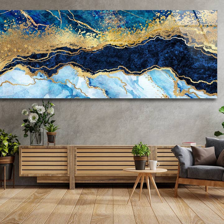 Blue Marble Abstract Tempered Glass Wall Art for wholesale by MyPhotostation