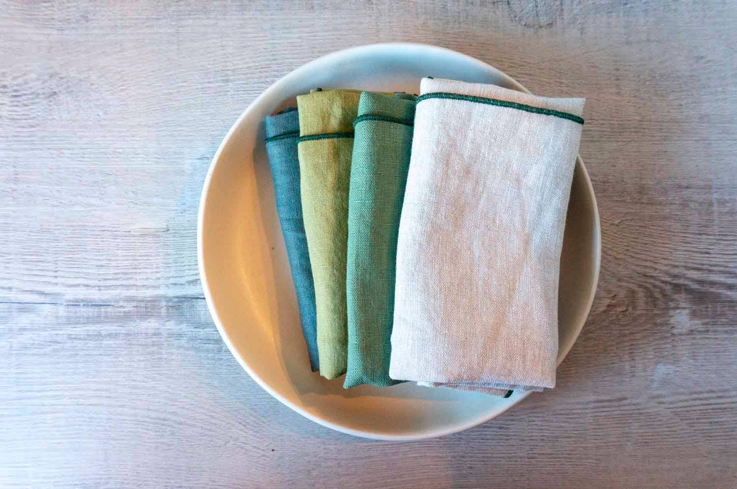 West Coast Handmade – wholesale Dinner & cloth napkin – Curated 100% Linen Dinner Napkins Evergreen Mix - 4 Pack1