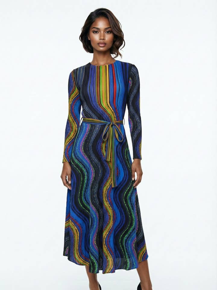 NY0046 ABSTRACT STRIPE MAXI DRESS for wholesale by N by Nancy