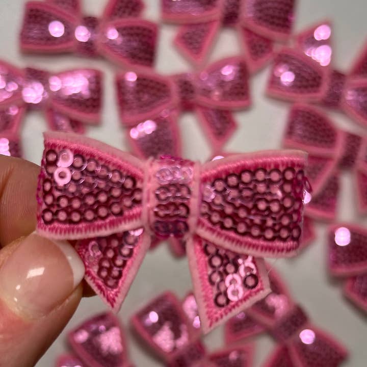 Aloe and Milk Boutique - Wholesale Hat Accessory - Women's - Sequin Bow Mini Patch, sequin patch, bow patch, cheer patch1