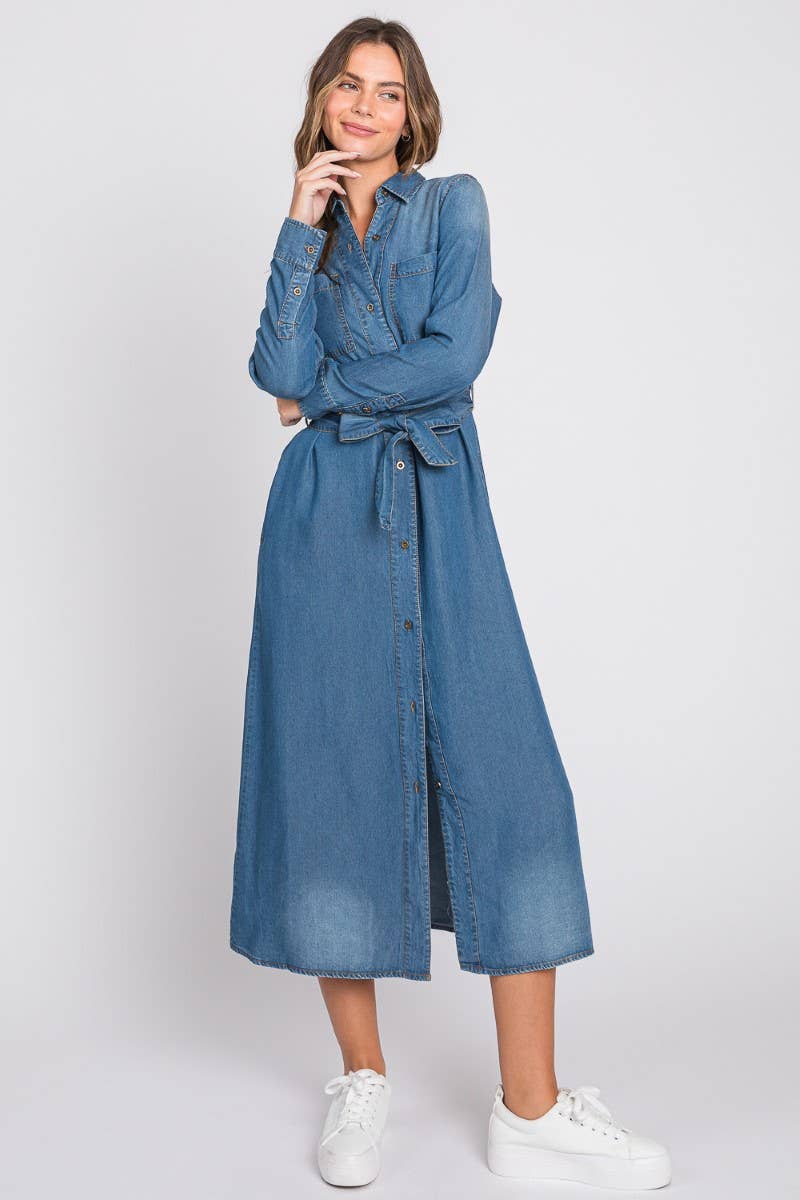ZiA Apparel – Engroshandel Kjole - Dame – Denim Midi Shirt Kjole7