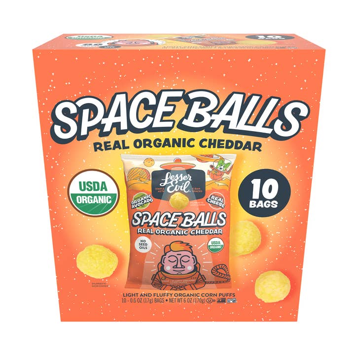 LesserEvil Space Balls, Snack Pack Box, Real Cheese for wholesale by LesserEvil