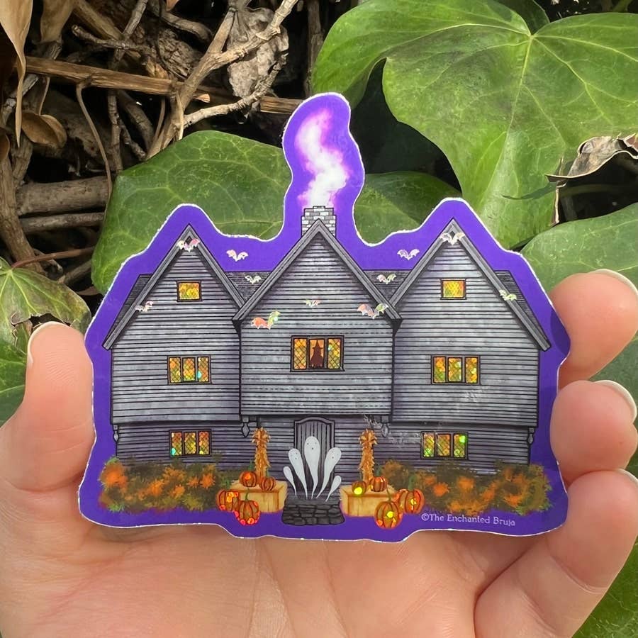 The Enchanted Bruja - Wholesale Sticker - Haunted House Salem Sticker With Glitter Effect
