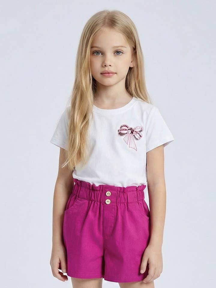 Maglietta in cotone con nodo in paillettes per bambina per la vendita all'ingrosso da parte di MINI MIGNON PARIS