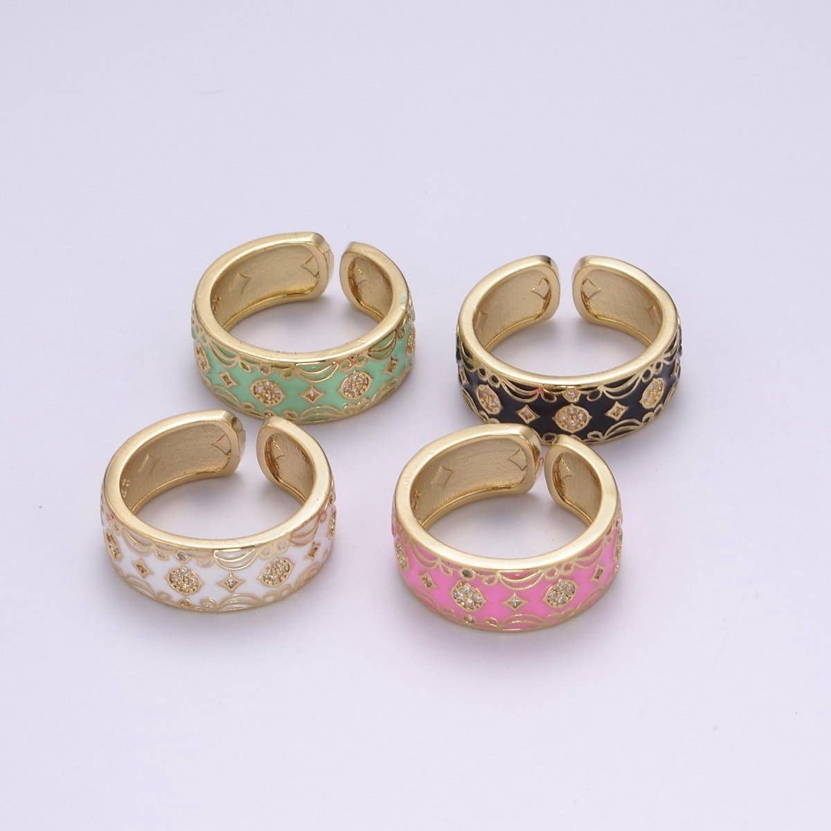 Aim Eternal - Wholesale Band/Stacked Ring - Vintage Enamel Victorian Ring in Black White Green Pink U-186~ U-1873