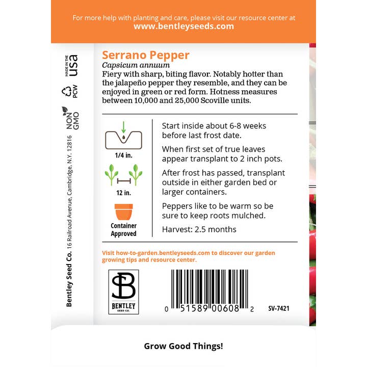 Bentley Seed Co. - Wholesale Plant Seeds - Pepper, Serrano Seed Packets1