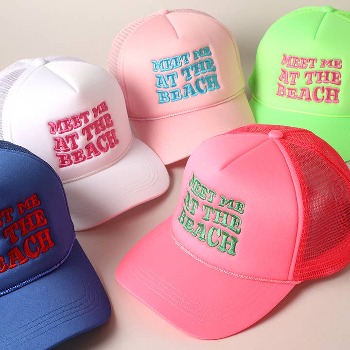 Fashion City - Wholesale Trucker Hat - Women's - Meet Me At Beach Embroidered Mesh Back Cap